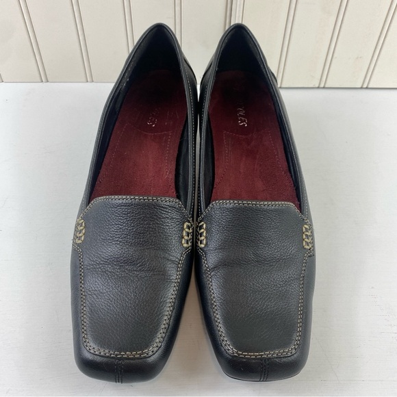 Aerosoles Black Leather Hi Power Square Toe Heeled Loafer 2” Heel Pump Sz 10 - Picture 9 of 14